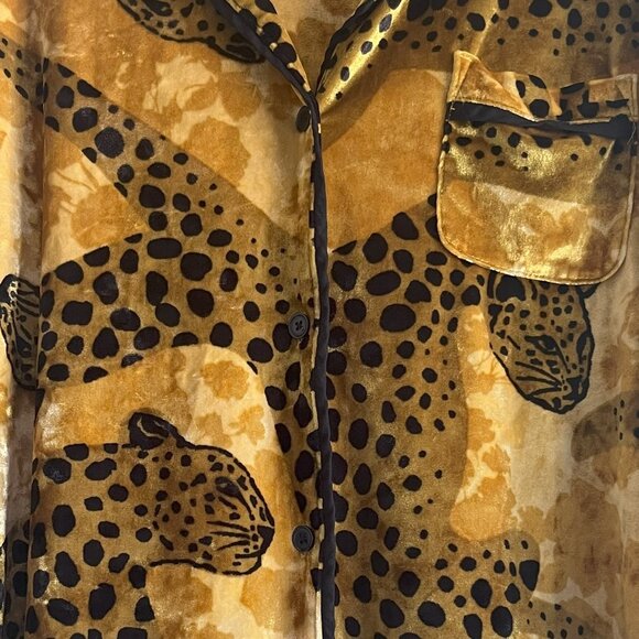 Sofia Gold Velvet Leopard Print Button Down Blouse Top Size L - Picture 3 of 6